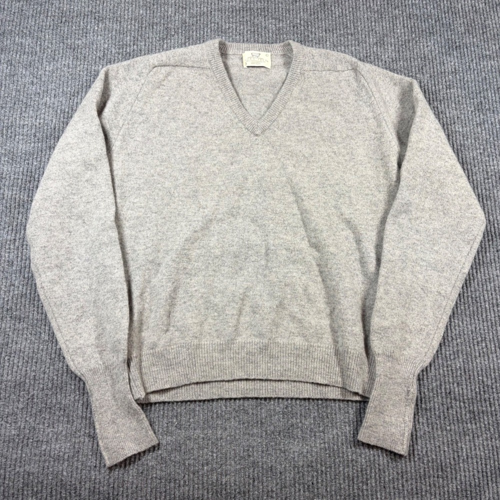 Vintage‎ Lord Jeff Sweater Men's L V-Neck Gray Virgin Australian Lambswool 70s